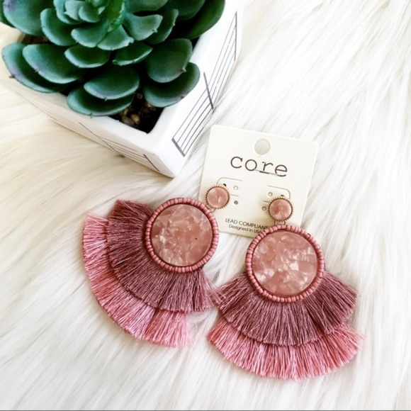 AngelBellas Jewelry - Pink Tassel Earrings Round Acrylic